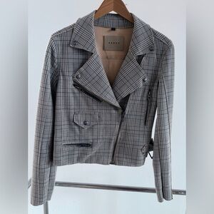 Blank NYC Grey and Cream Glen Plaid Women's Moto Jacket - Small - Like New!